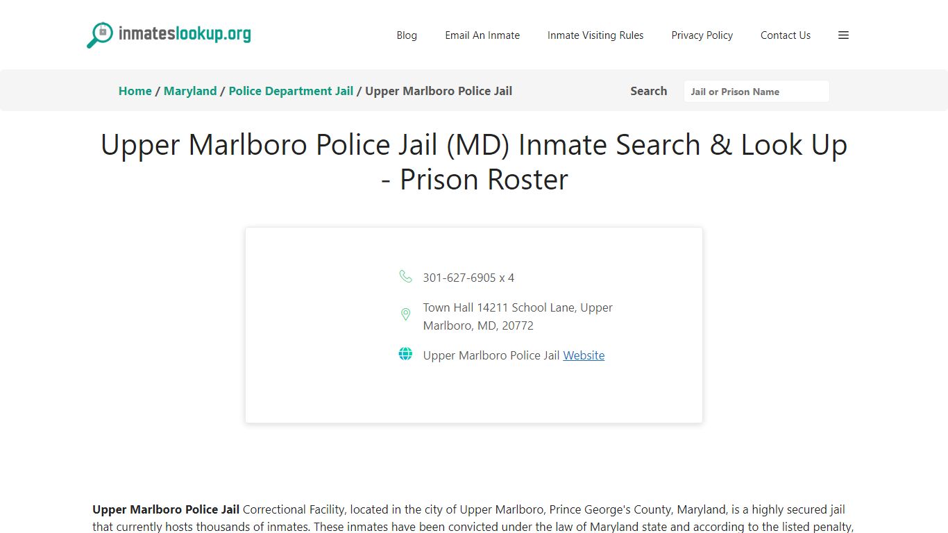 Upper Marlboro Police Jail (MD) Inmate Search & Look Up - Inmate Lookup